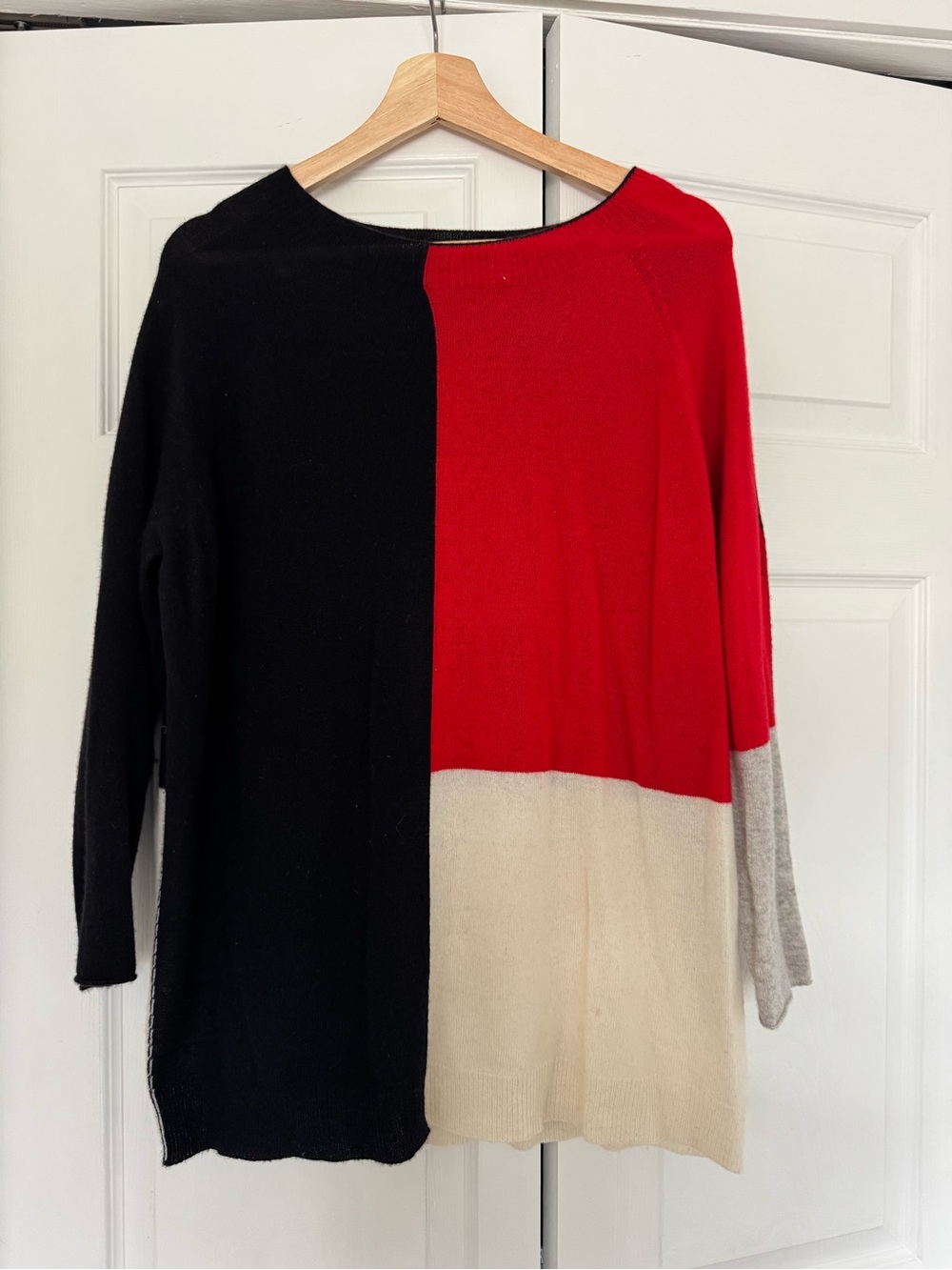 Diesel Cashmere Colorblock Oversized Sweater Black Red Cream Italy Sz S